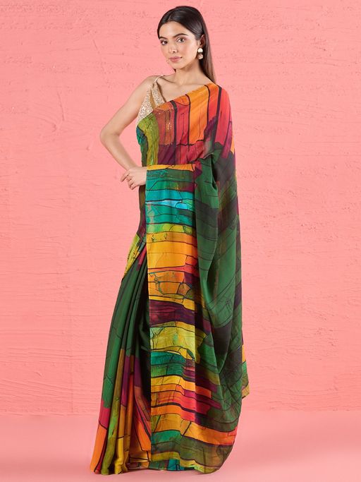 Multicolor Crepe Digital Print Saree