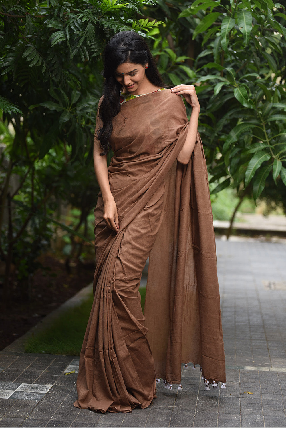 Elegant Brown Chanderi Cotton Saree