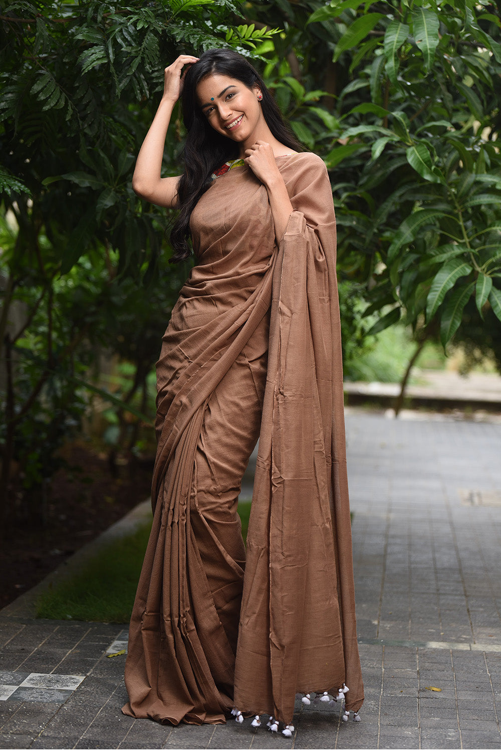 Elegant Brown Chanderi Cotton Saree