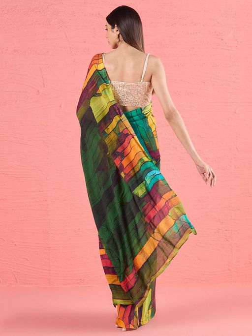 Multicolor Crepe Digital Print Saree