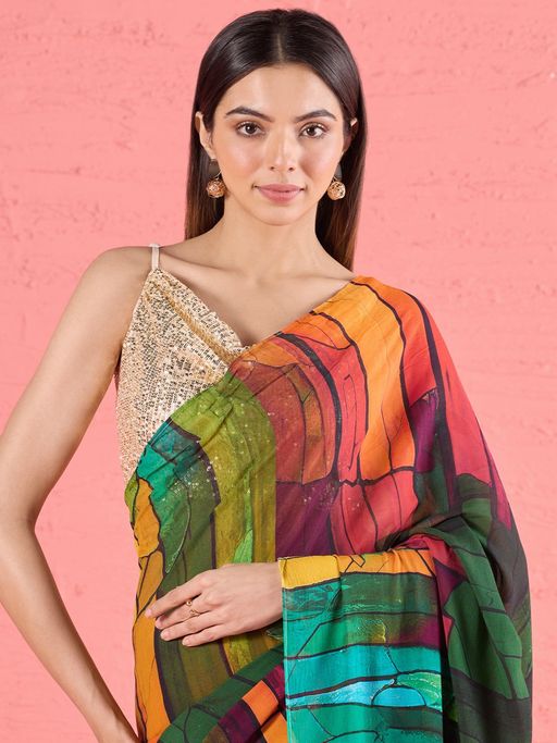 Multicolor Crepe Digital Print Saree