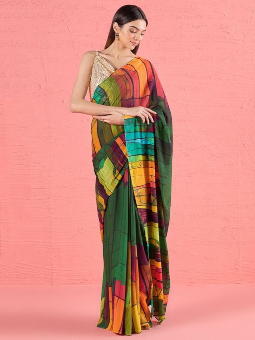 Multicolor Crepe Digital Print Saree