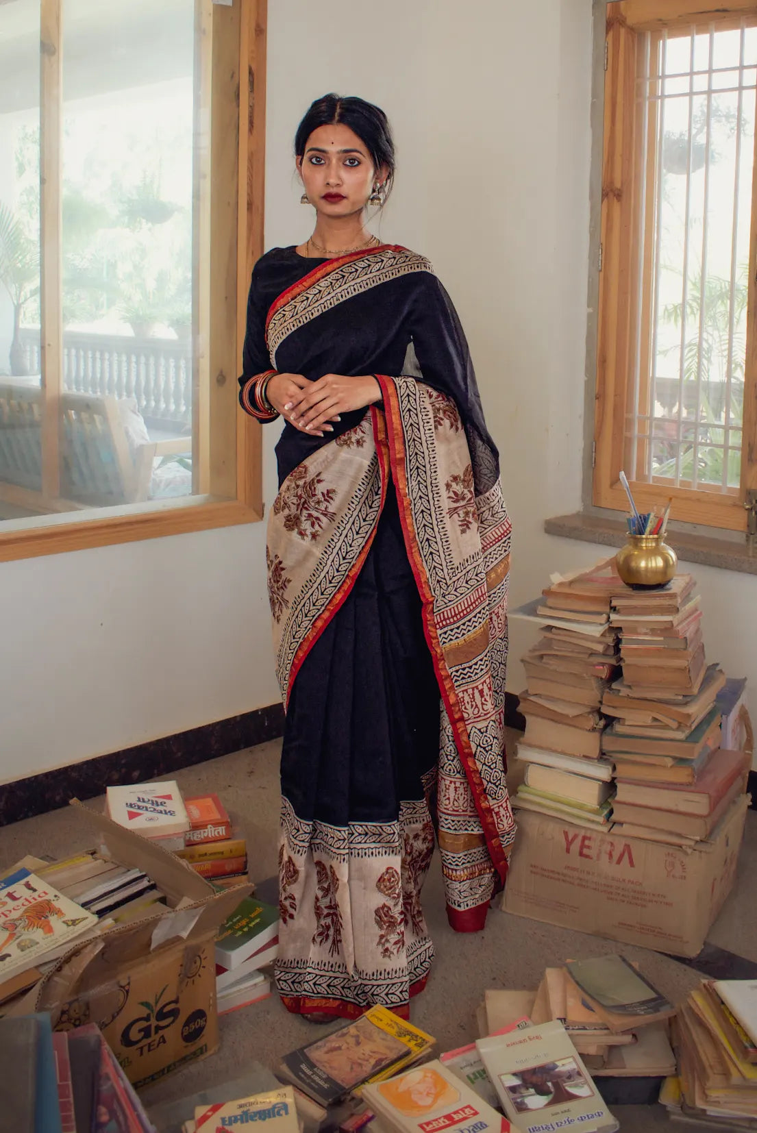 Elegant Black Chanderi Cotton Silk Saree