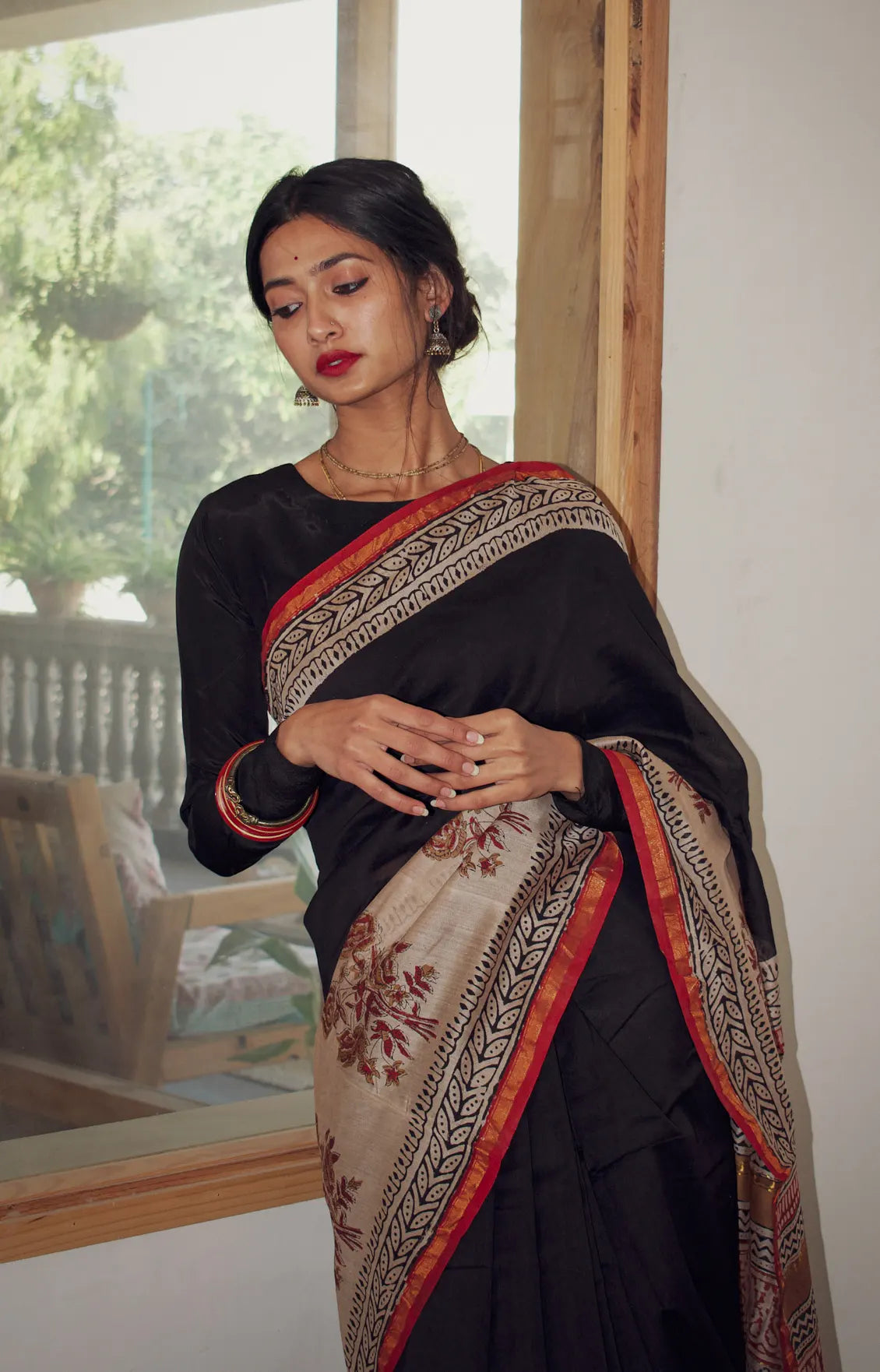 Elegant Black Chanderi Cotton Silk Saree