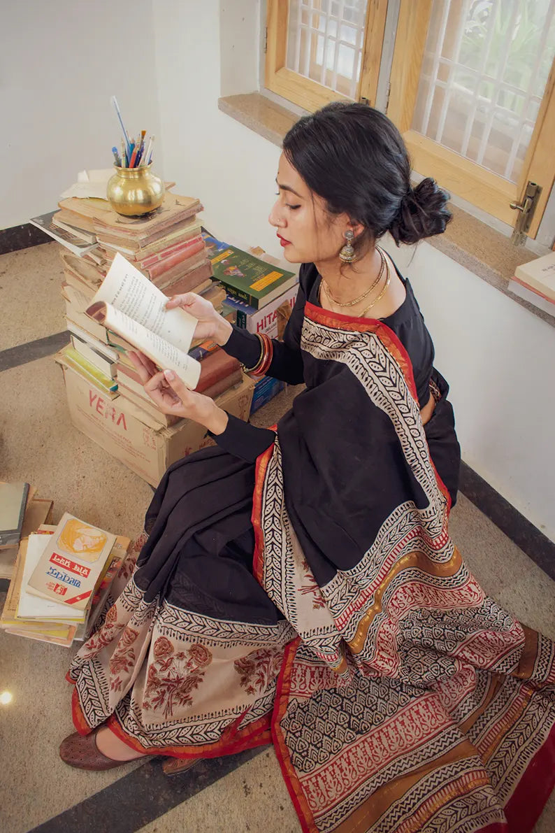 Elegant Black Chanderi Cotton Silk Saree