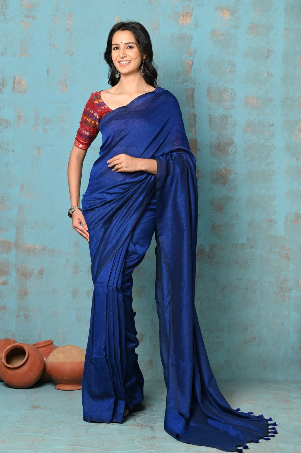 Exquisite Blue Mulmul Cotton Handloom Woven Saree