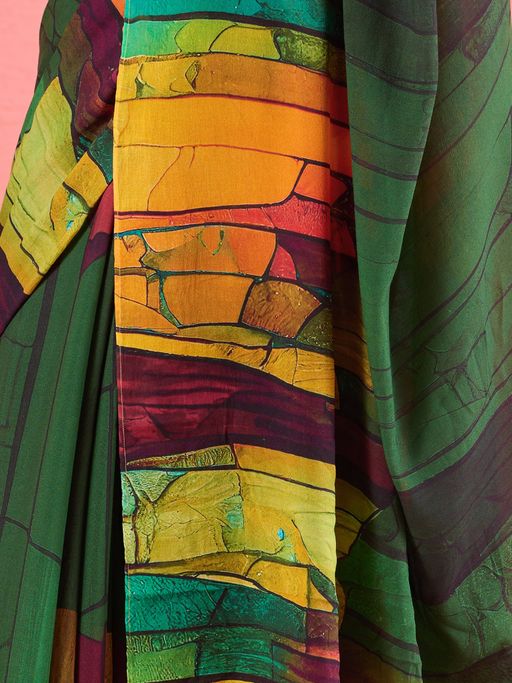 Multicolor Crepe Digital Print Saree