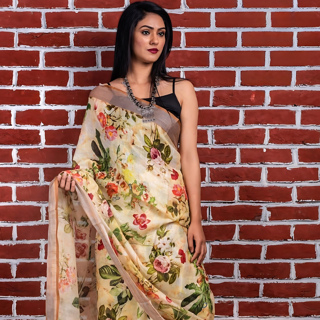 Pure Linen Digital Printed Saree