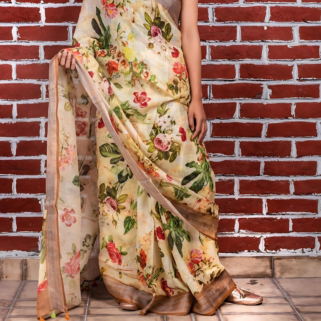 Pure Linen Digital Printed Saree