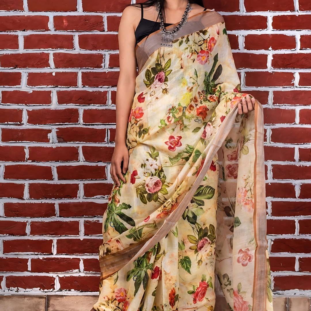 Pure Linen Digital Printed Saree