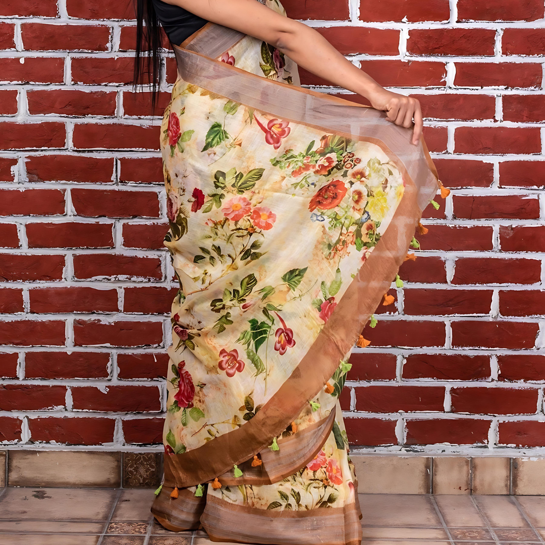 Pure Linen Digital Printed Saree