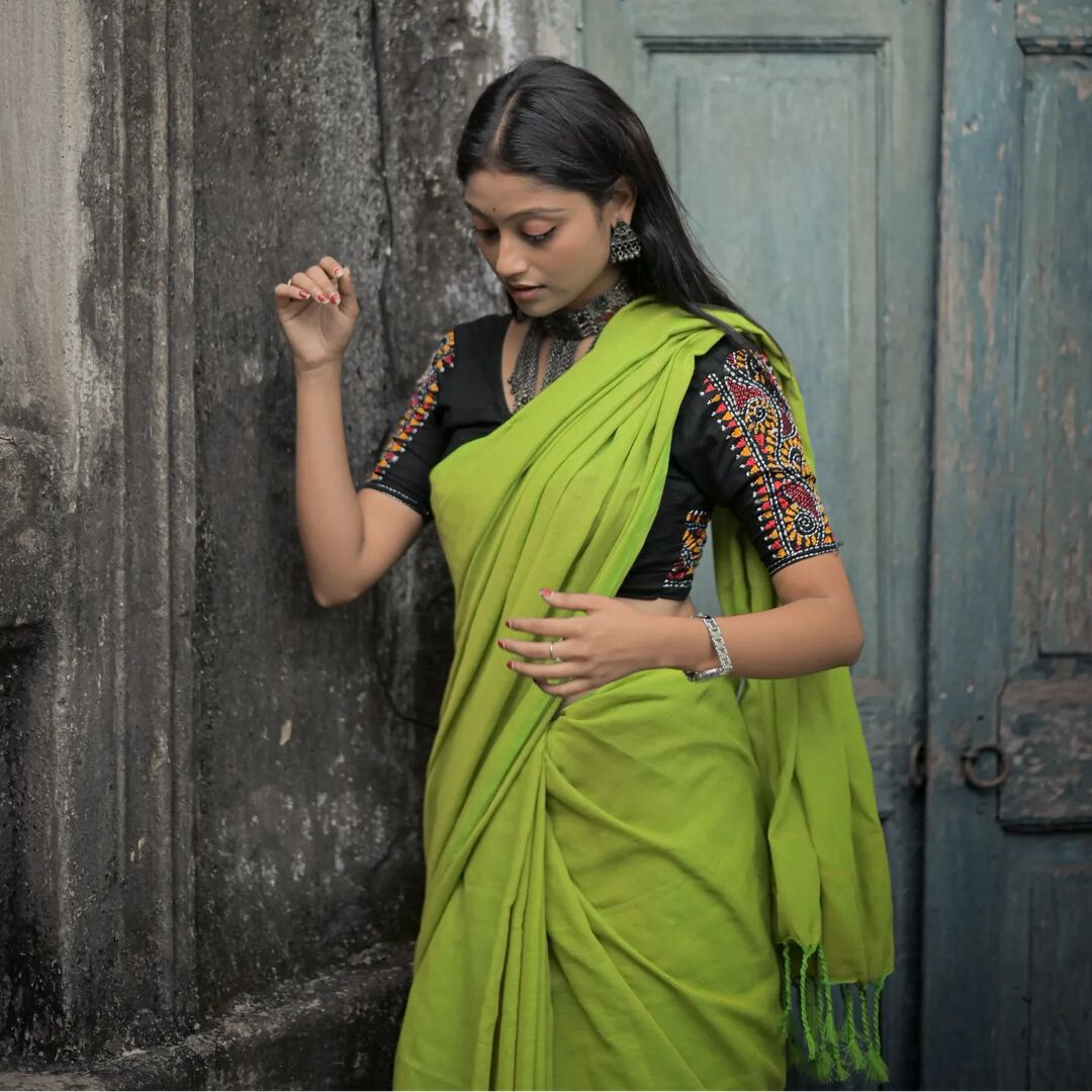 Sophisticated Olive Green Chanderi Cotton Saree