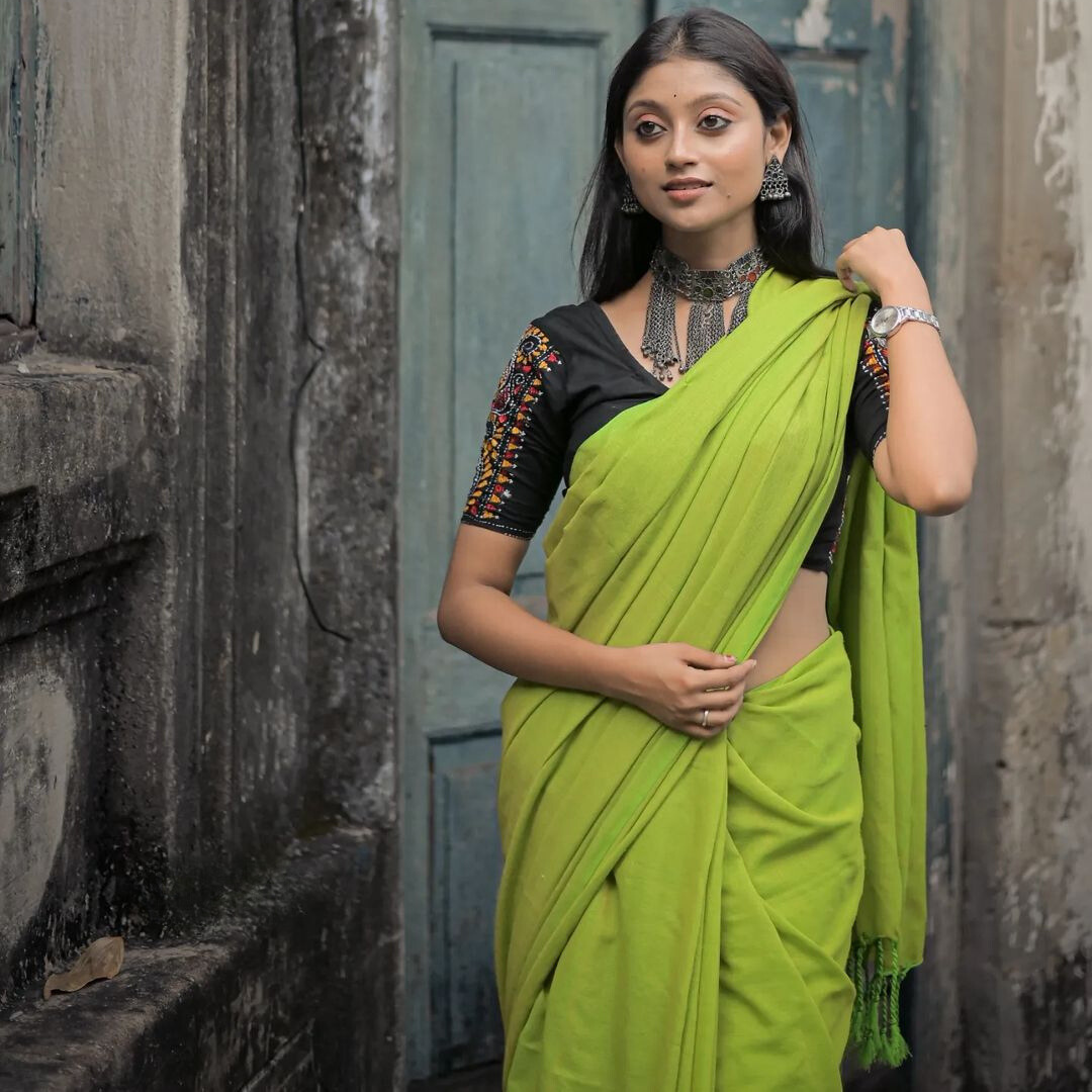 Sophisticated Olive Green Chanderi Cotton Saree