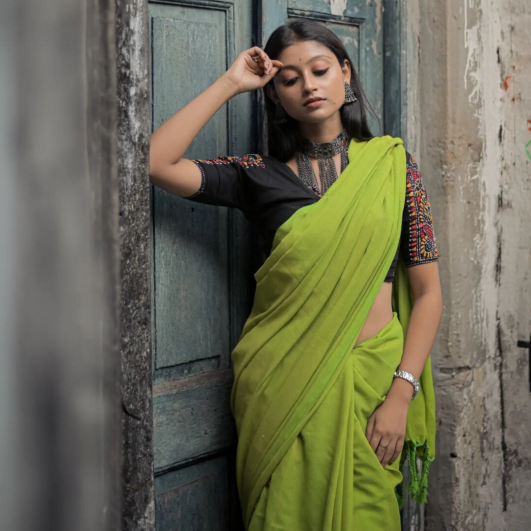 Sophisticated Olive Green Chanderi Cotton Saree