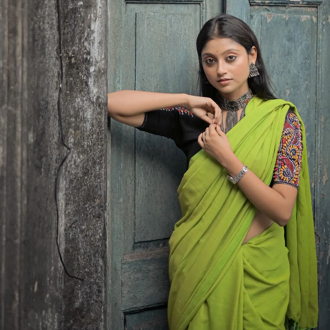 Sophisticated Olive Green Chanderi Cotton Saree