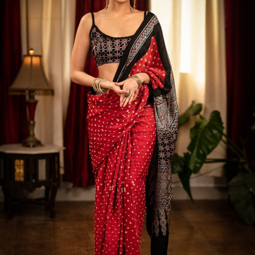 Premium Red Color Digital Printed Linen Saree