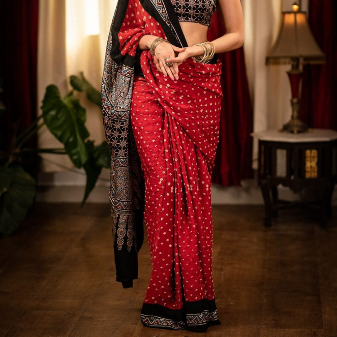 Premium Red Color Digital Printed Linen Saree