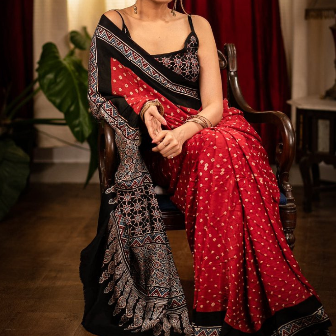 Premium Red Color Digital Printed Linen Saree