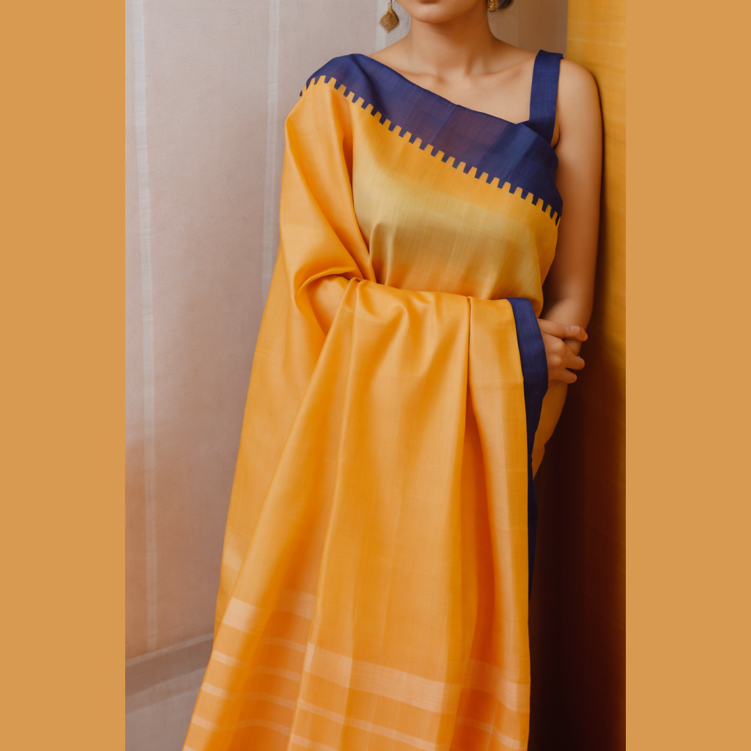 Yellow Orange Premium Chanderi Cotton Silk Saree