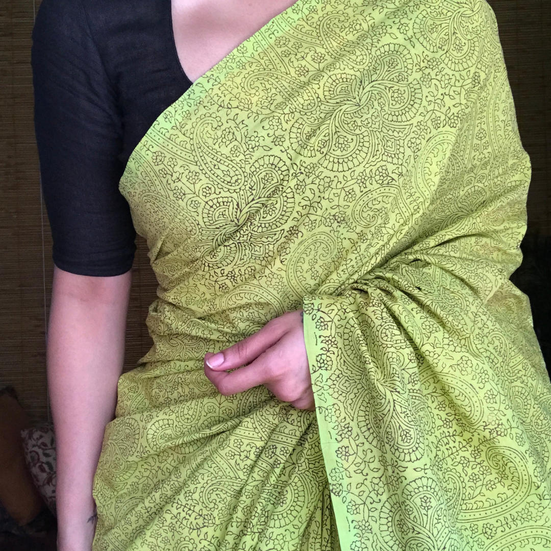 Ethereal Aura: Light Green Premium Chanderi Cotton Silk Saree