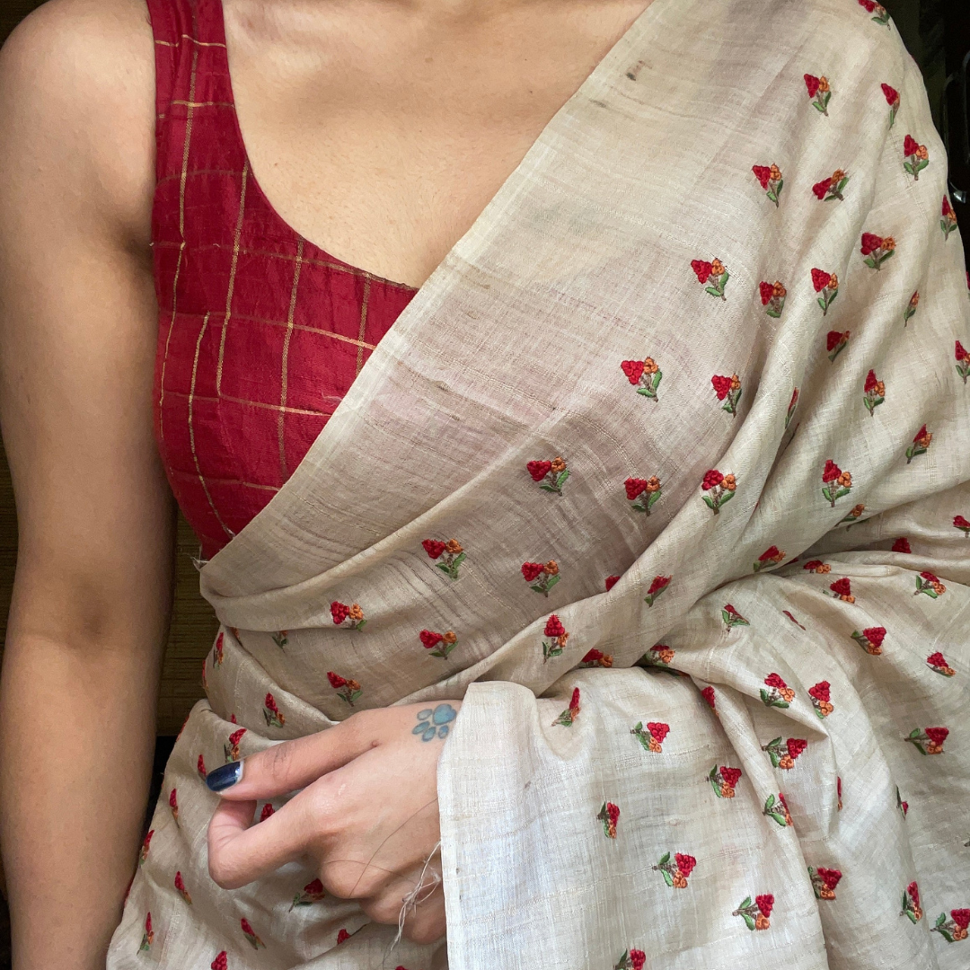 Subtle Elegance - Dull Beige Premium Digital Printed Linen Saree