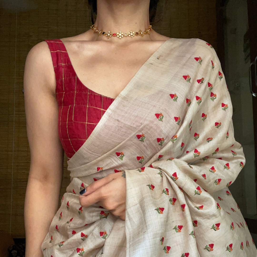 Subtle Elegance - Dull Beige Premium Digital Printed Linen Saree