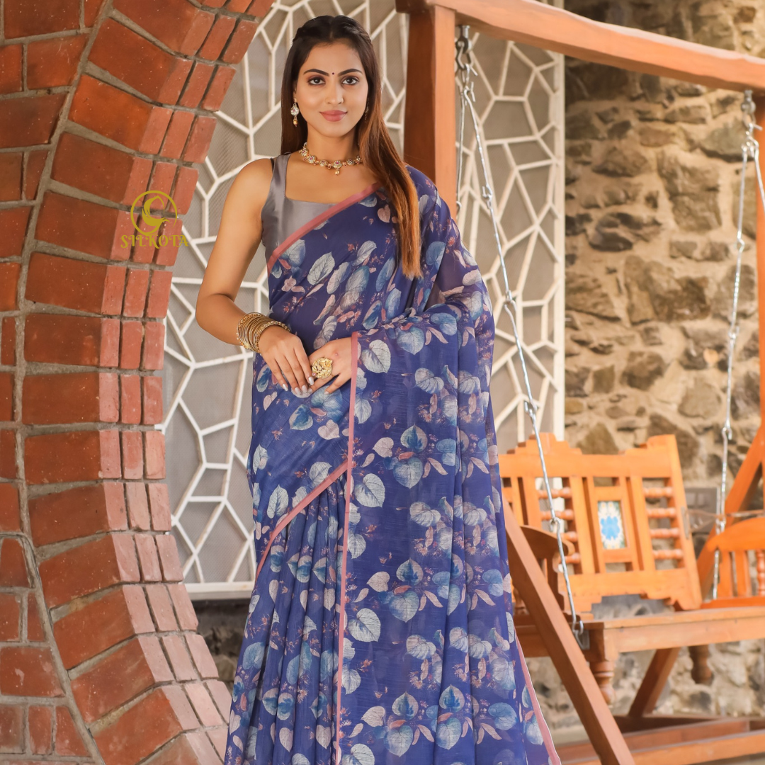 Purply Blue Premium Plain Linen Saree