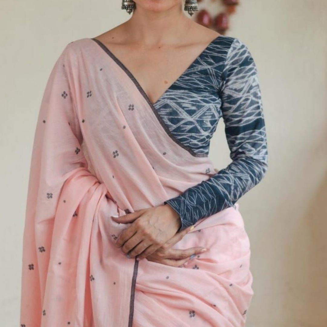 Blush Blossoms - Dull Pinkish Grey Premium Digital Printed Linen Saree