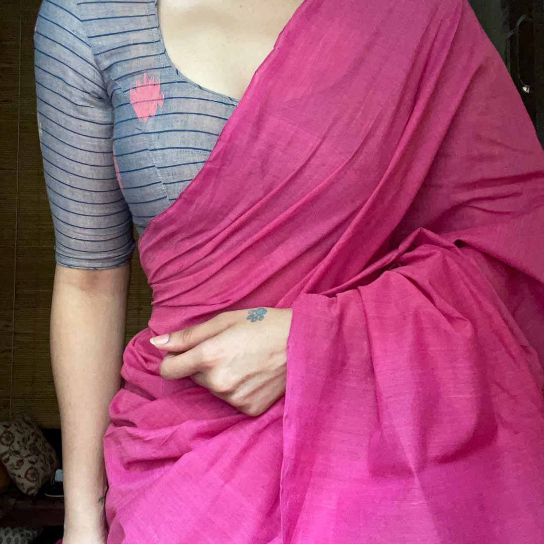 Bashful Pink Charm- Premium Chanderi Cotton Silk Saree