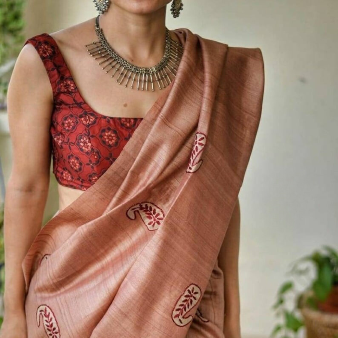 Regal Maroon - Premium Linen Saree