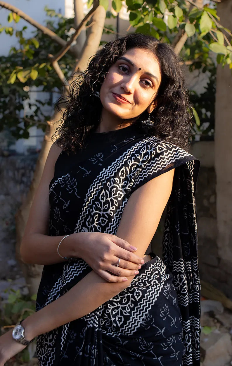 Classic Black Cotton Saree