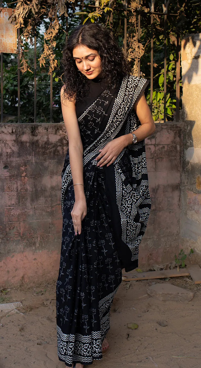 Classic Black Cotton Saree