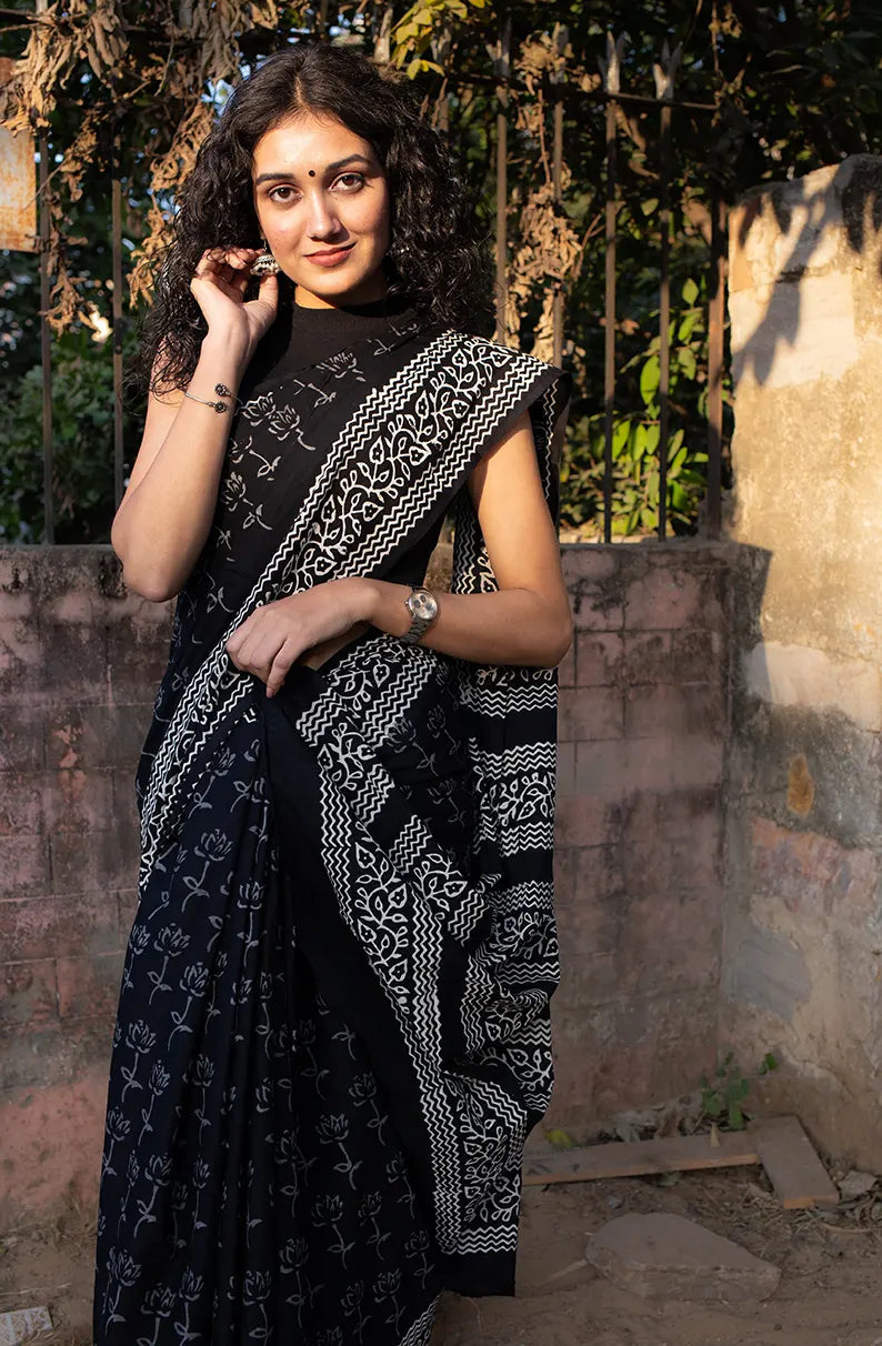 Classic Black Cotton Saree