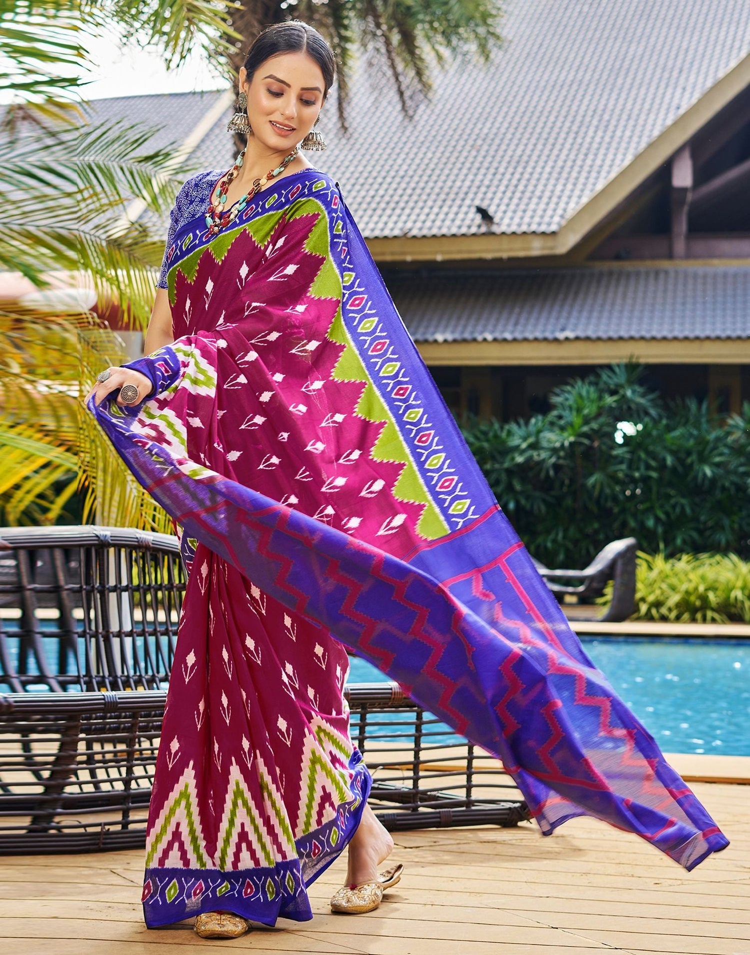 Rich Maroon Printed Cotton Saree