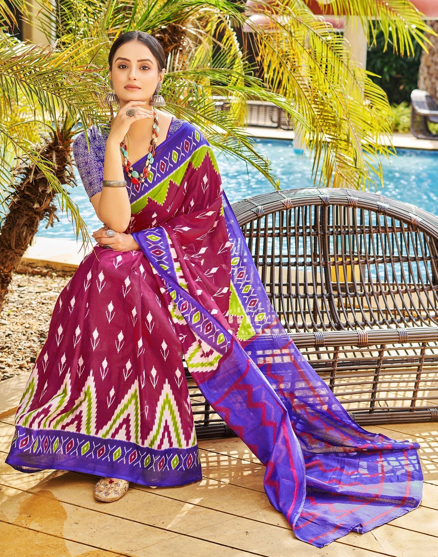 Rich Maroon Printed Cotton Saree