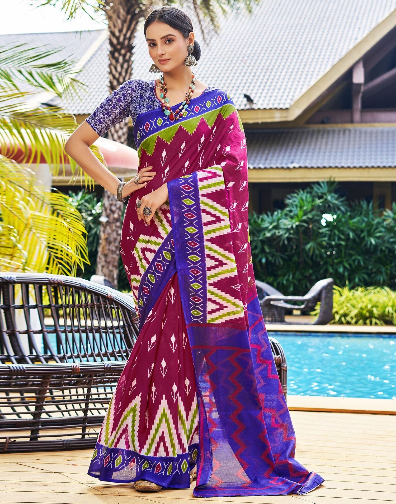 Rich Maroon Printed Cotton Saree