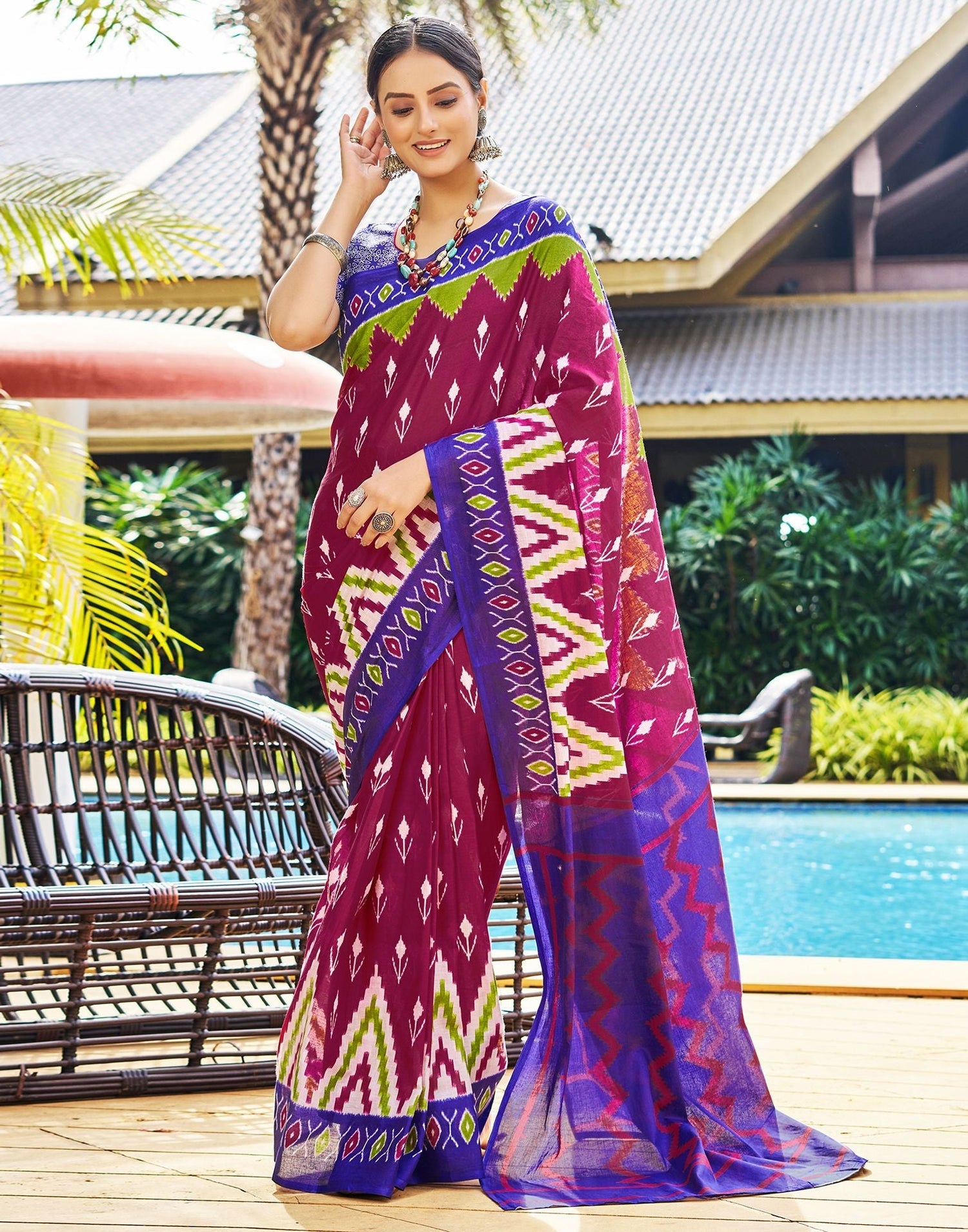 Rich Maroon Printed Cotton Saree