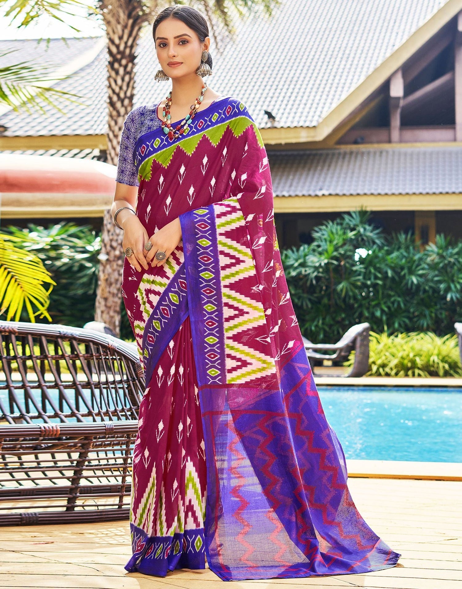 Rich Maroon Printed Cotton Saree