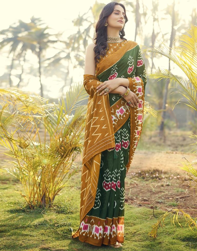 Stunning Brownish Orange and Green Cotton Saree