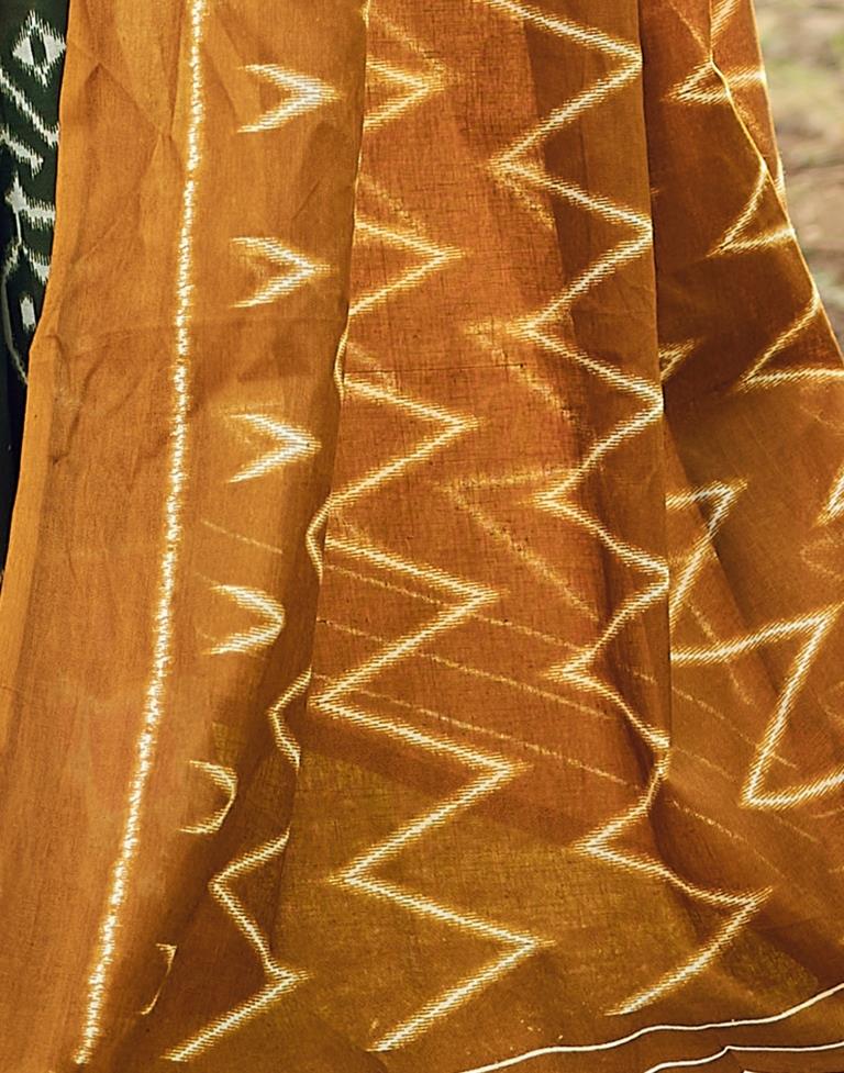 Stunning Brownish Orange and Green Cotton Saree