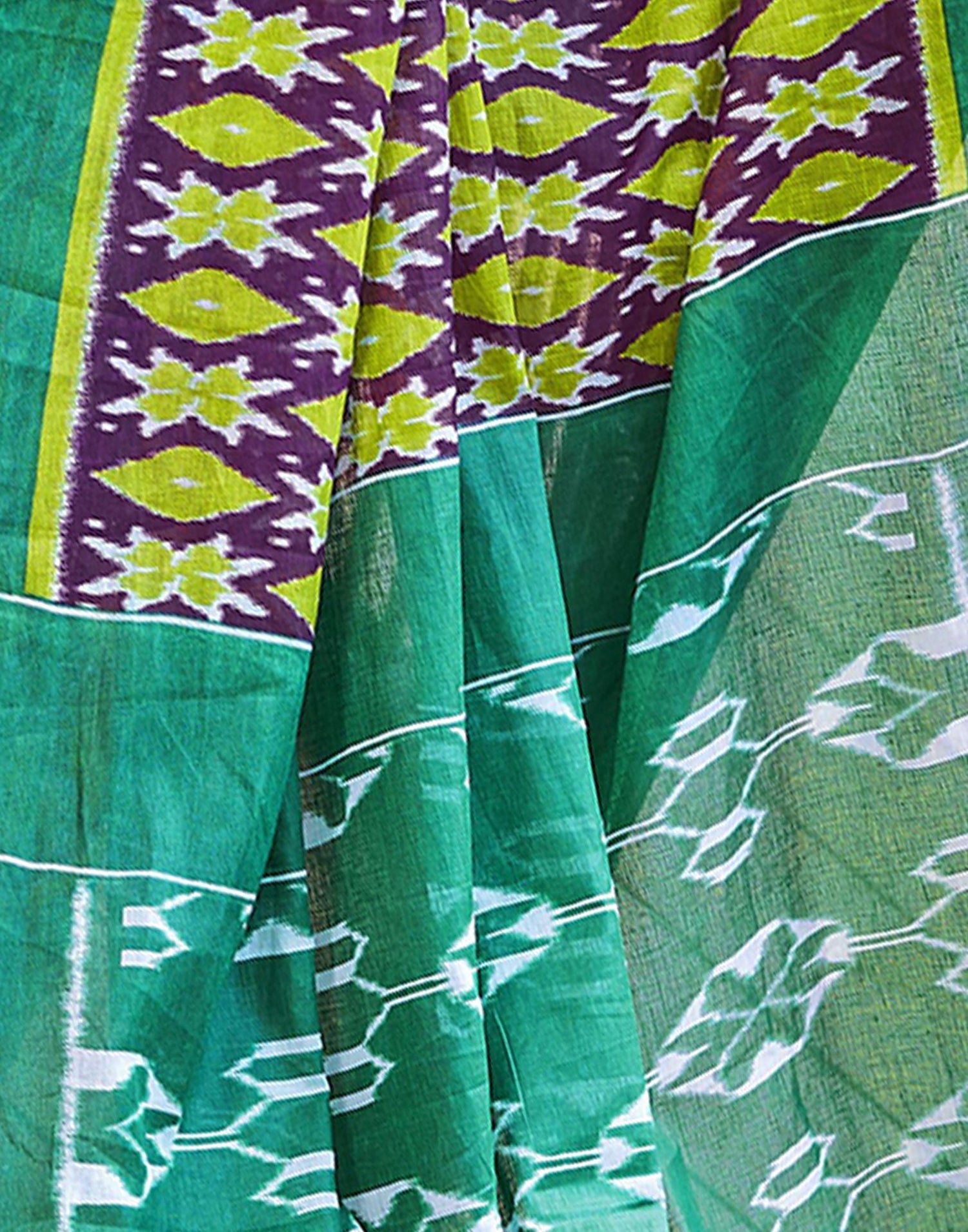 Elegant Purple Green  Cotton Saree