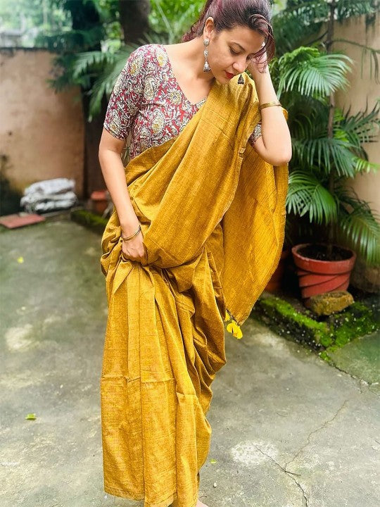 Rich Yellow Khadi Cotton Saree