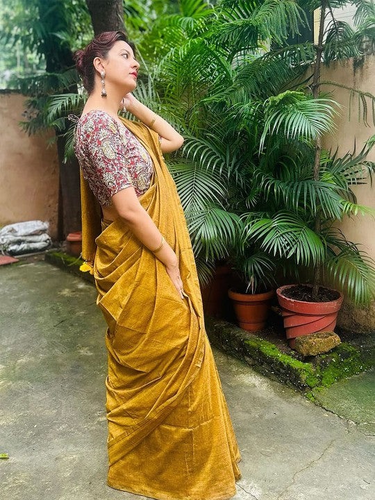 Rich Yellow Khadi Cotton Saree