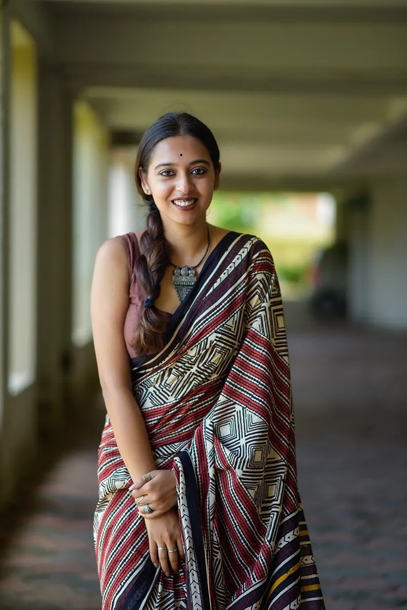 Elegant Black and Multicolor Printed Cotton Saree