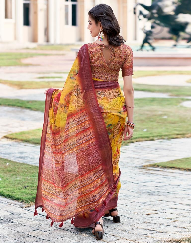 Elegant Yellow Pure Linen Saree