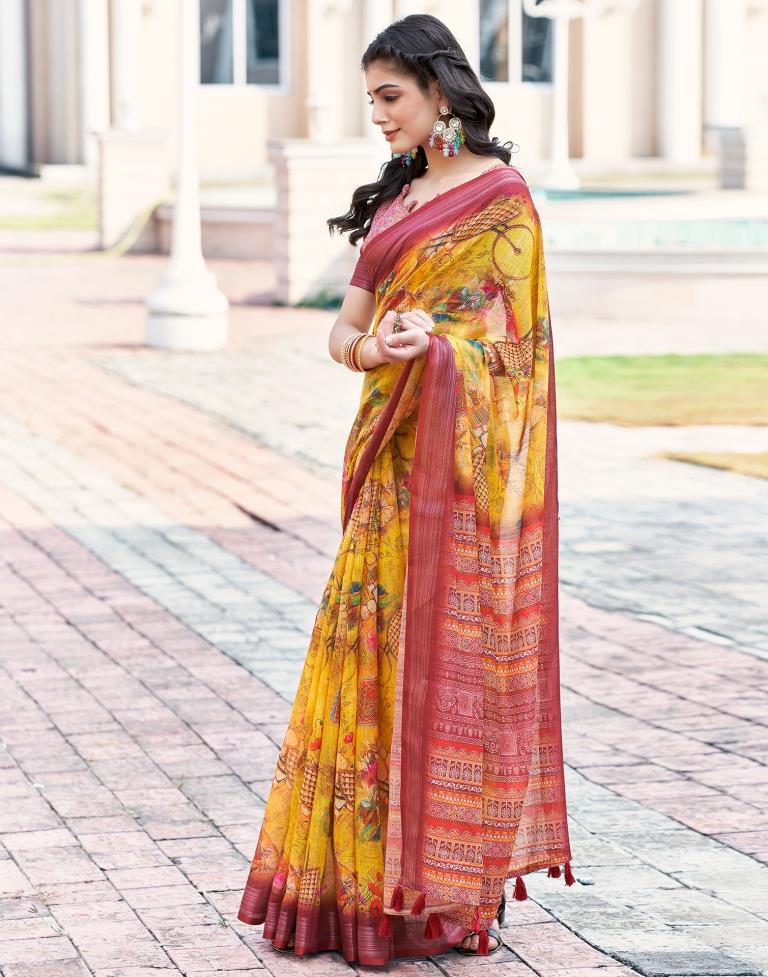 Elegant Yellow Pure Linen Saree