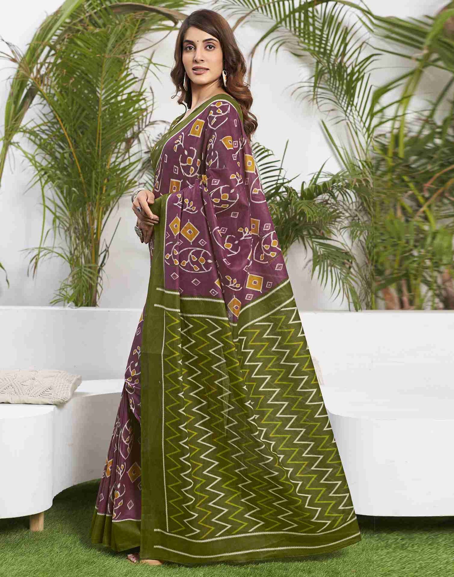 Dusty Purple Printed Cotton Saree