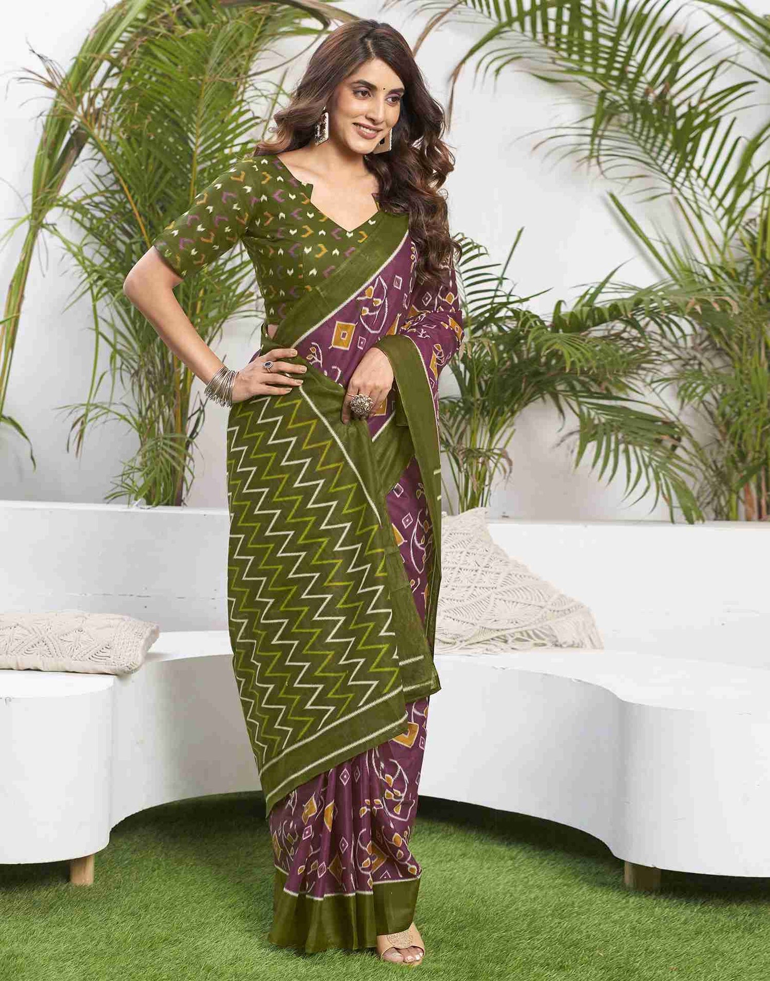 Dusty Purple Printed Cotton Saree