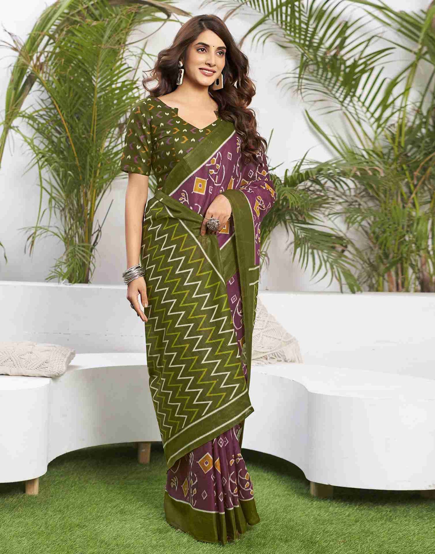 Dusty Purple Printed Cotton Saree