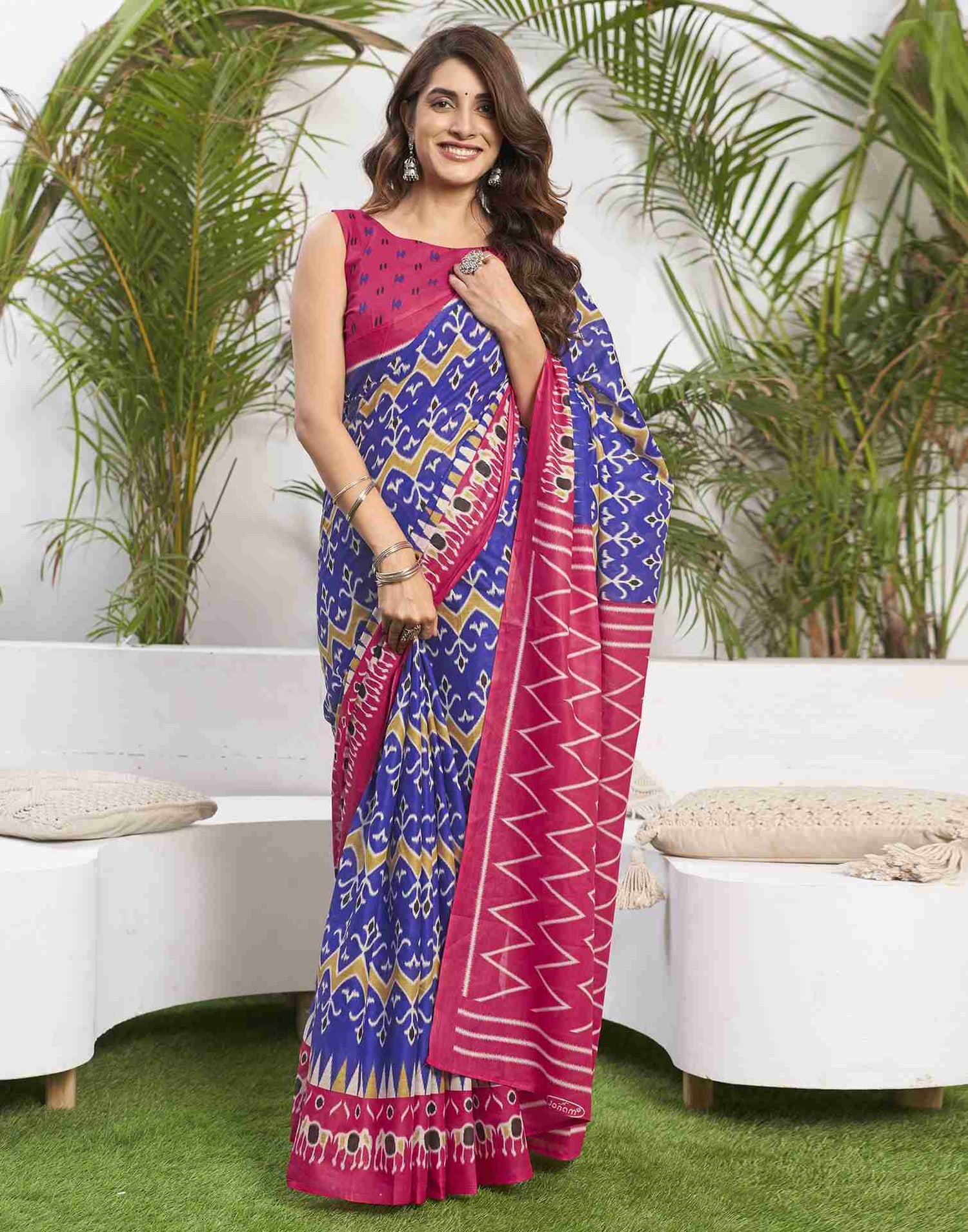 Elegant Purply Blue Printed Cotton Saree